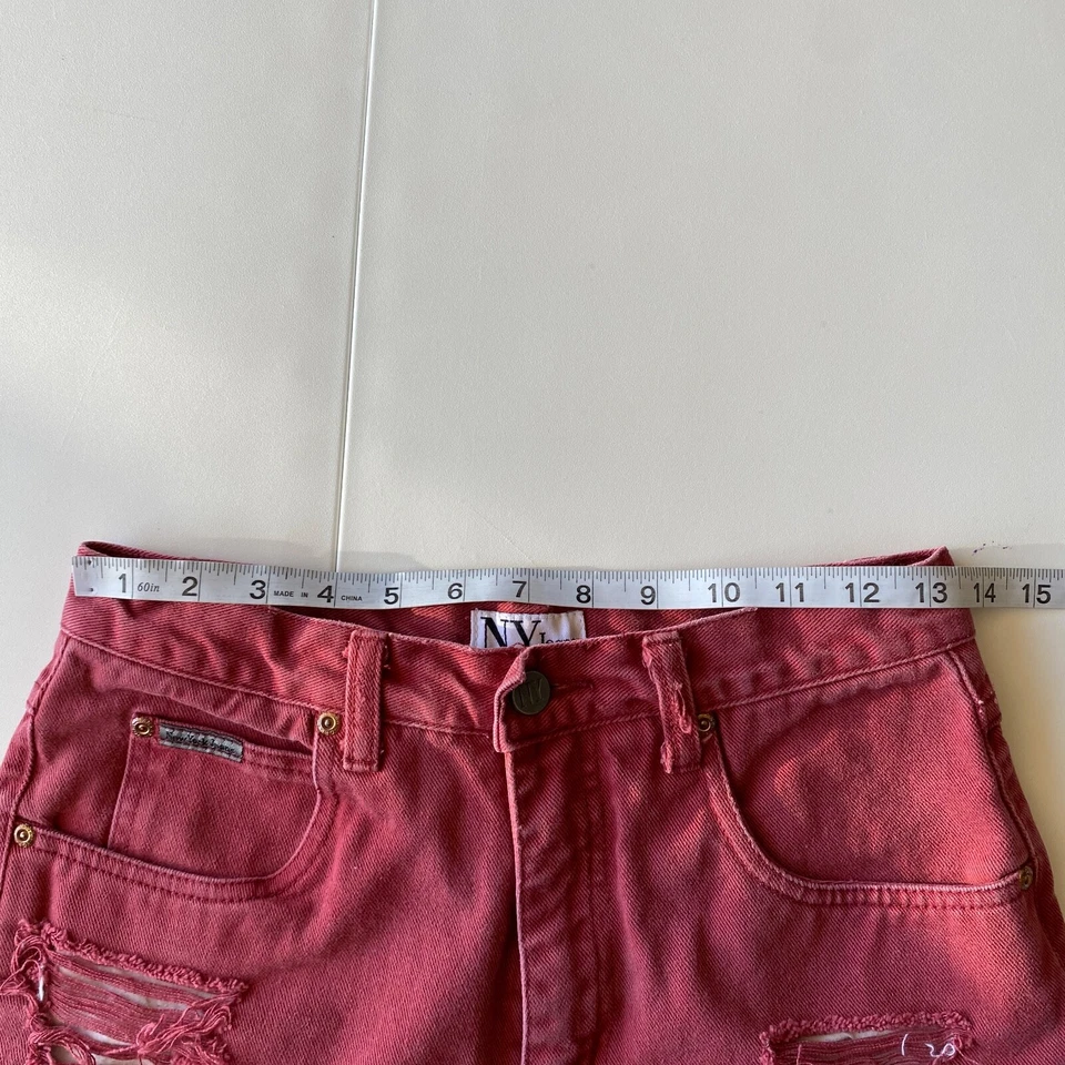 NY Jeans Womens Shorts Cutoff Size 4 Easy Fit Distressed Red Denim Measured 27x3 - Image 4 of 4