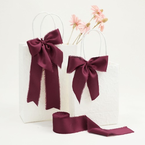 Burgundy Ribbon for Gift Wrapping Silk Satin Chiffon Frayed Fabric Ribbons fo... - Picture 5 of 7