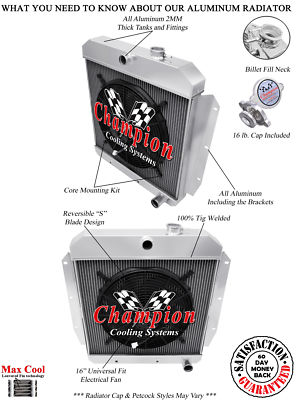 3 Row SubZero Champion Radiator W/ 16'' Fan for 1955 - 1959 Chevrolet Truck