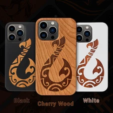 Maori Hook Wood Case iPhone 15 /14/13 Pro/Max/Mini/Plus Samsung S21/22/23 L