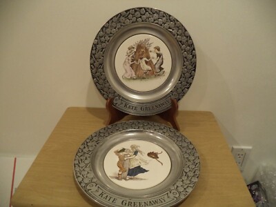 2 1973 Kate Greenway Pewter Plate 11'' RWP Wilton Columbia, PA 11'' BOTH SHOWN