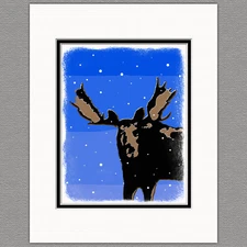 Moose Winter Graphics Snow Original 8x10 Art Print Matted to 11x14