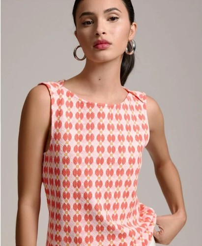 NEW Anthropologie Maeve Pink Orange Geometric Mina Boatneck Sleeveless Top M - Picture 5 of 24