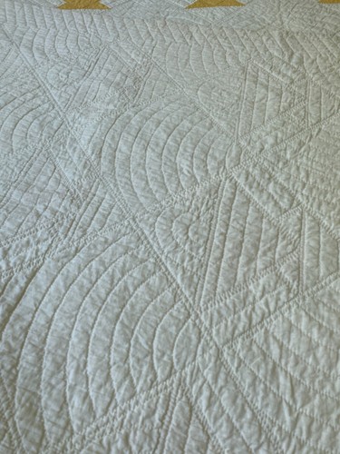 Antiguo Edredón Cesta Vintage Acolchado a Mano 76" x 66" Dorado Amarillo Blanco Cheddar - Imagen 20 de 22