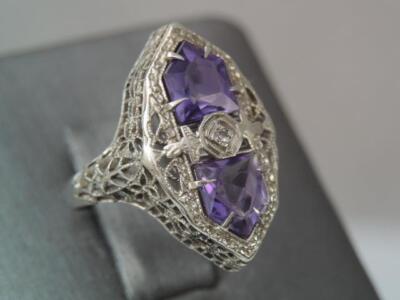 ANTIQUE ART DECO SOLID 14K WHITE GOLD FILIGREE