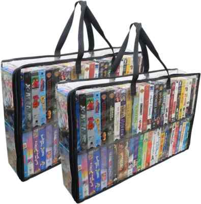 Evelots 2 Pack-Vhs Movie Tape Storage Bag/Case,Clear PVC Plastic-Holds 100 Total