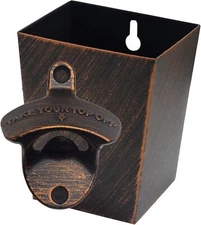 Old Fashioned Wall Mount Beer Opener with Cap Catcher Rustproof, Antique Copp...