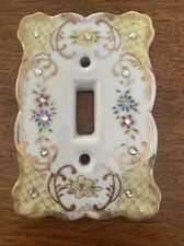TWO Antique Porcelain Single Light Switch Plate Cover bejeweled with rhinestones