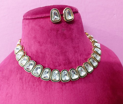 Traditional Kundan White Necklace Earrings Gold Plated Wedding Bridal Jewelry - Imagen 4 de 6