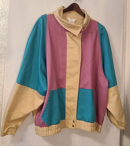 Vintage 80er hellbraune Jay Jacke Damen 22 W XXL Blockfarben New Wave einzigartiger Kragen USA - Bild 3 von 22