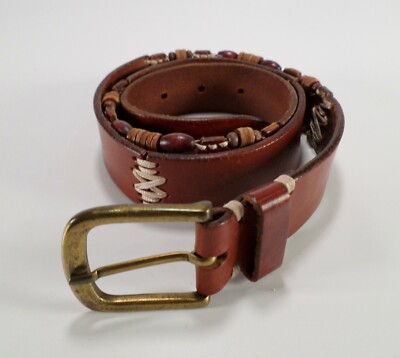 Omega Leather Belt Wooden Beaded Distressed 82291 Brown  display picture 1