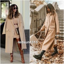 Zara Light Camel Handmade Loose-fitting Buttoned Coat Size L