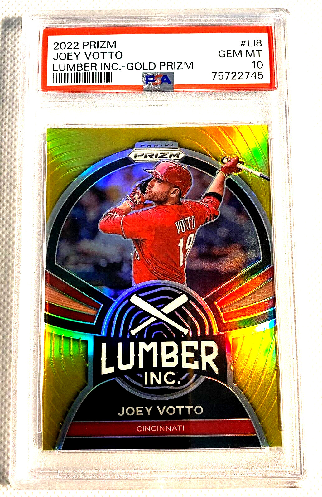 PSA 10 GEM MINT 2022 JOEY VOTTO GOLD SSP /10 PRIZM LUMBER INC. G5089