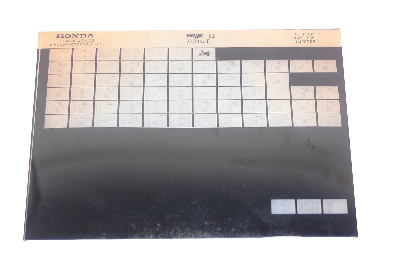 OEM Honda 14ME0CEB 1982 Hawk CB450T Parts List Microfiche Rev:5/1985