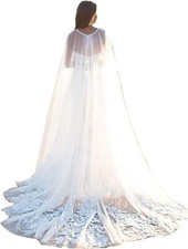 Elegant Women's Long lace Tulle Cape Bridal applique Cape Wedding shawl Cloak