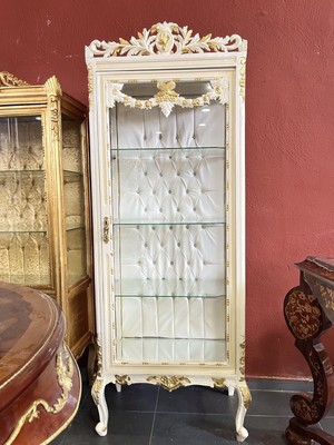 Display Cabinet French Antique Style Showcase Handmade White Vitrine Home Decor