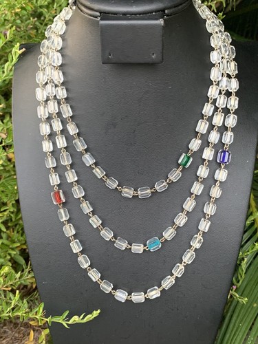 Vintage Art Deco LEADED Crystal GLASS Cube Bead Flapper Necklace 56" Long A9 - Picture 2 of 18