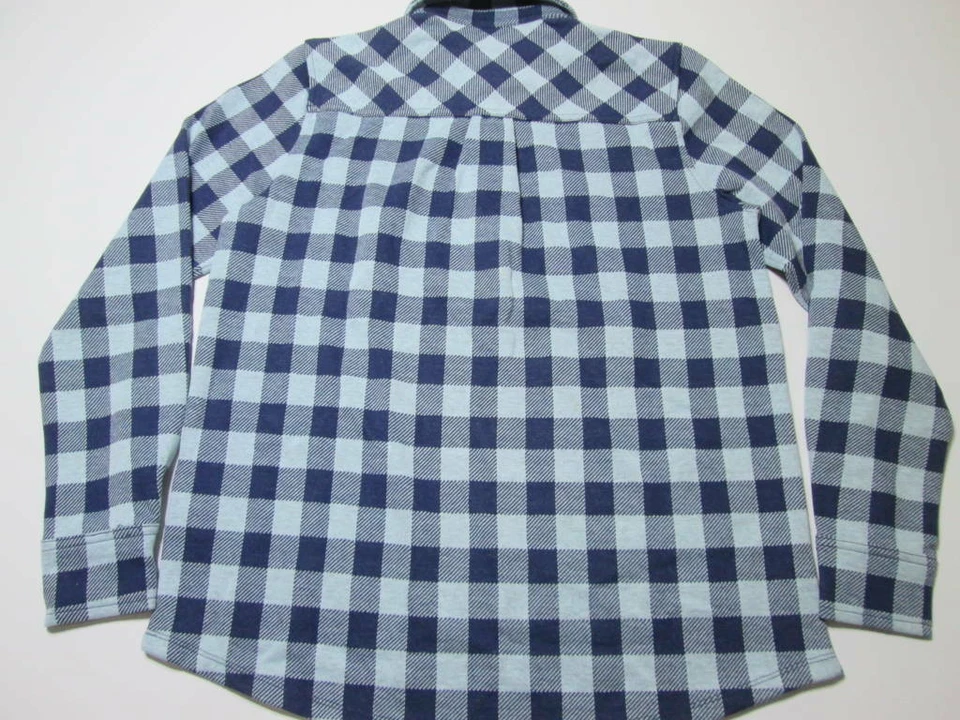 Lands' End Womens Size S Henley Shirt Navy Collared Check Button Long Sleeve - Image 2 of 4