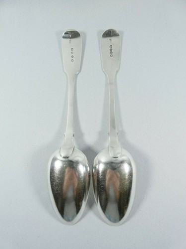 Antique Victorian 1838 Pair of Sterling Silver Tablespoons Spoons Fiddleback Set - Picture 6 of 8