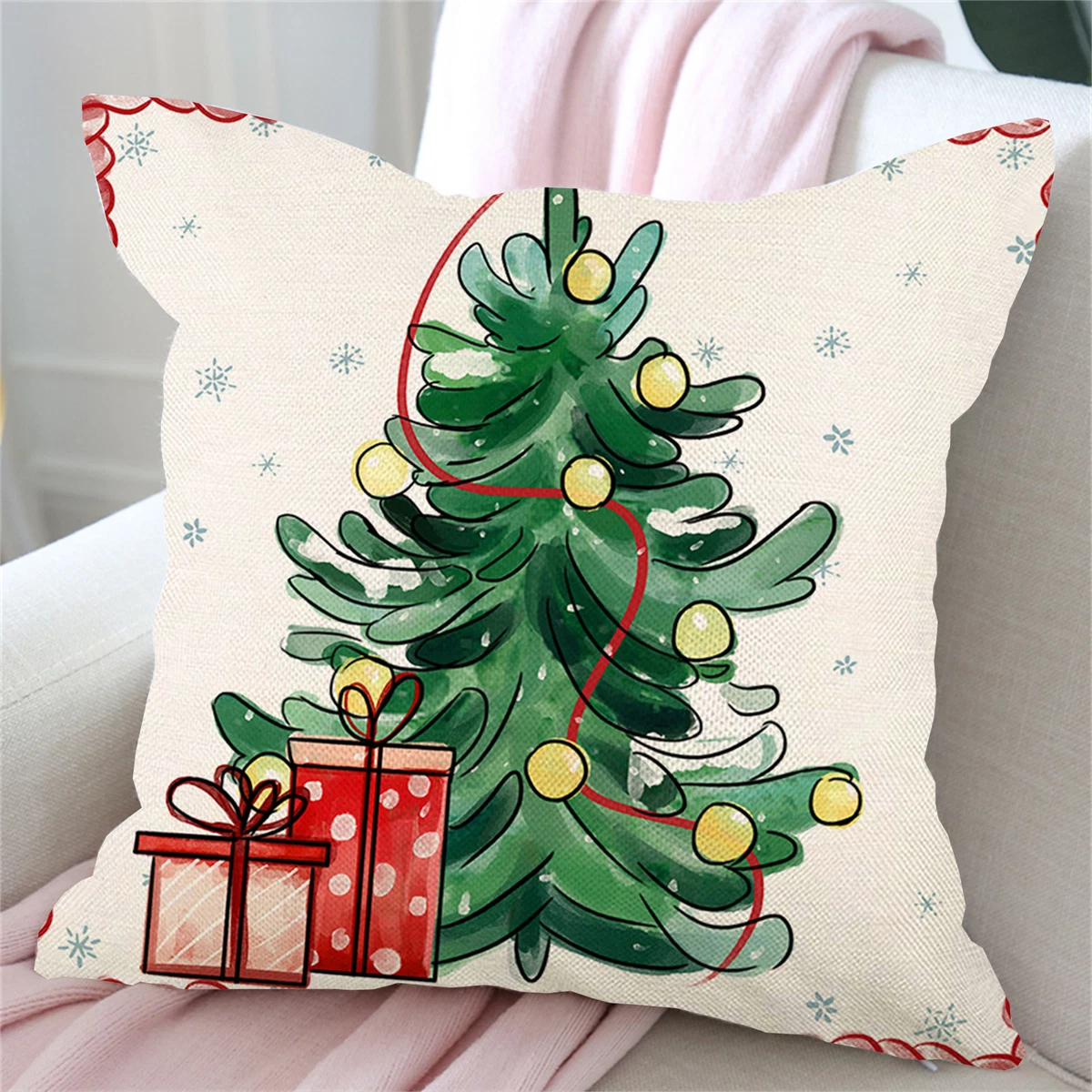 Pillow Cover Breathable Decorative Christmas Tree Elk Pattern