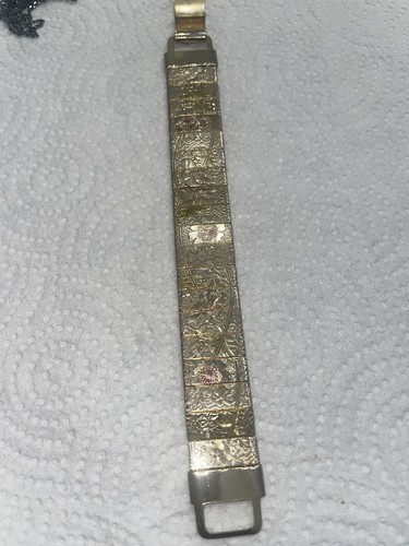 VINTAGE GOLD TONE 7” BRACELET MESH FOLD OVER PANELS ETCHED FLORAL FLOWERS - Picture 6 of 21