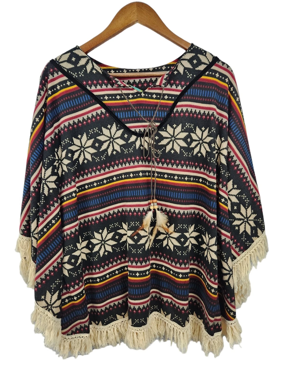 Earthbound Urban Nomad Aztec Poncho One Size Fits All (up to L) Fringe Western