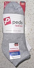 6 Pair Peds Ladies Women's Footbed Cushioning Quarter Socks Size 5-10 Gray White