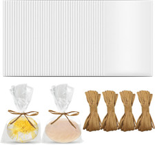 200Pcs Clear Soap Bags with Cellophane and Hemp Rope for DIY Soap Craft Gift Pac