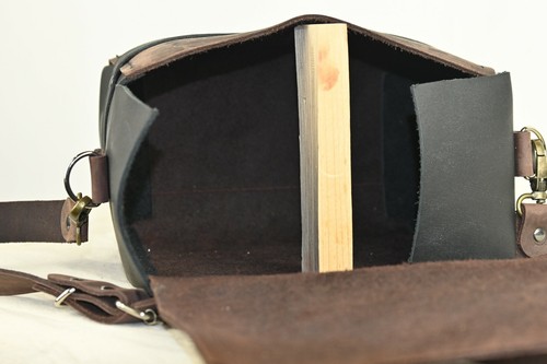 handmade Leather Messenger Day Work Satchel gadget camera hunting bag made usa - Picture 9 of 9