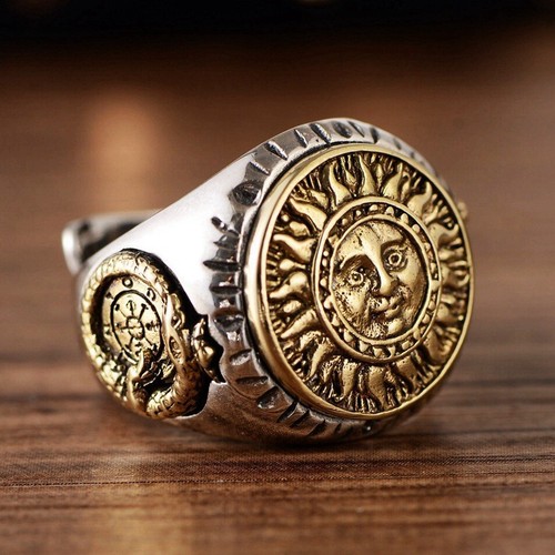 Anillo abierto Dios del Sol de plata 925 y latón para hombre talla apta para todos - Imagen 9 de 10