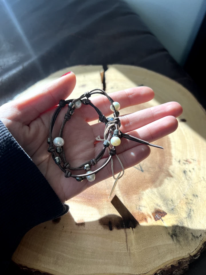 Chan Luu Pulsera Ajustable Envoltura Cuero Perla Blanco "del Catálogo Sundance" Foto 3 de 4