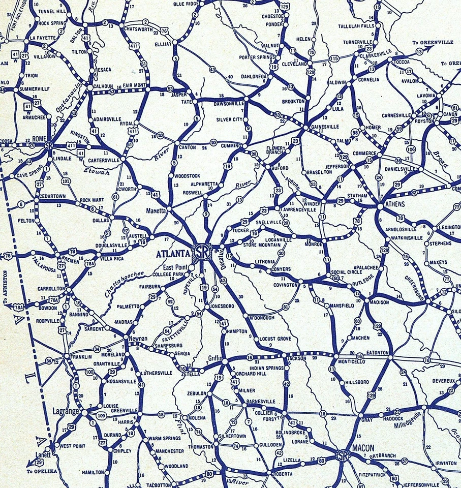 Mapa de ruta Sears 1935 Georgia Atlanta Savannah Atenas Marietta Dalton Columbus Foto 2 de 3
