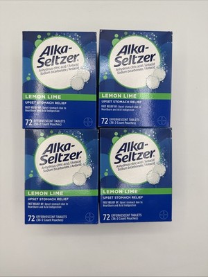 (4 Pack) Alka-Seltzer Heartburn Relief Lemon Lime Flavor Effervescent 72 Tablets