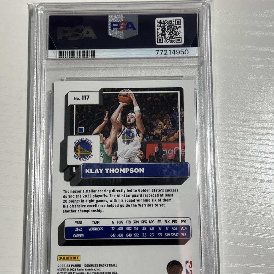 2022-23 Panini Donruss Klay Thompson #117 Black Gold Choice 1/8 PSA 10 - Image 3 of 3