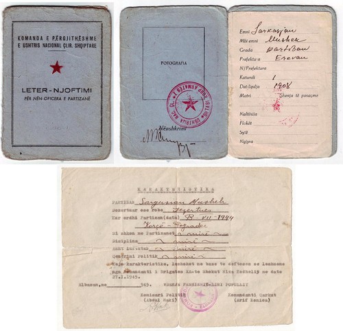 1945 Albania Armeno PARTIGIANO ID Certificato Russia WW2 anti Germania nazista - Foto 1 di 5