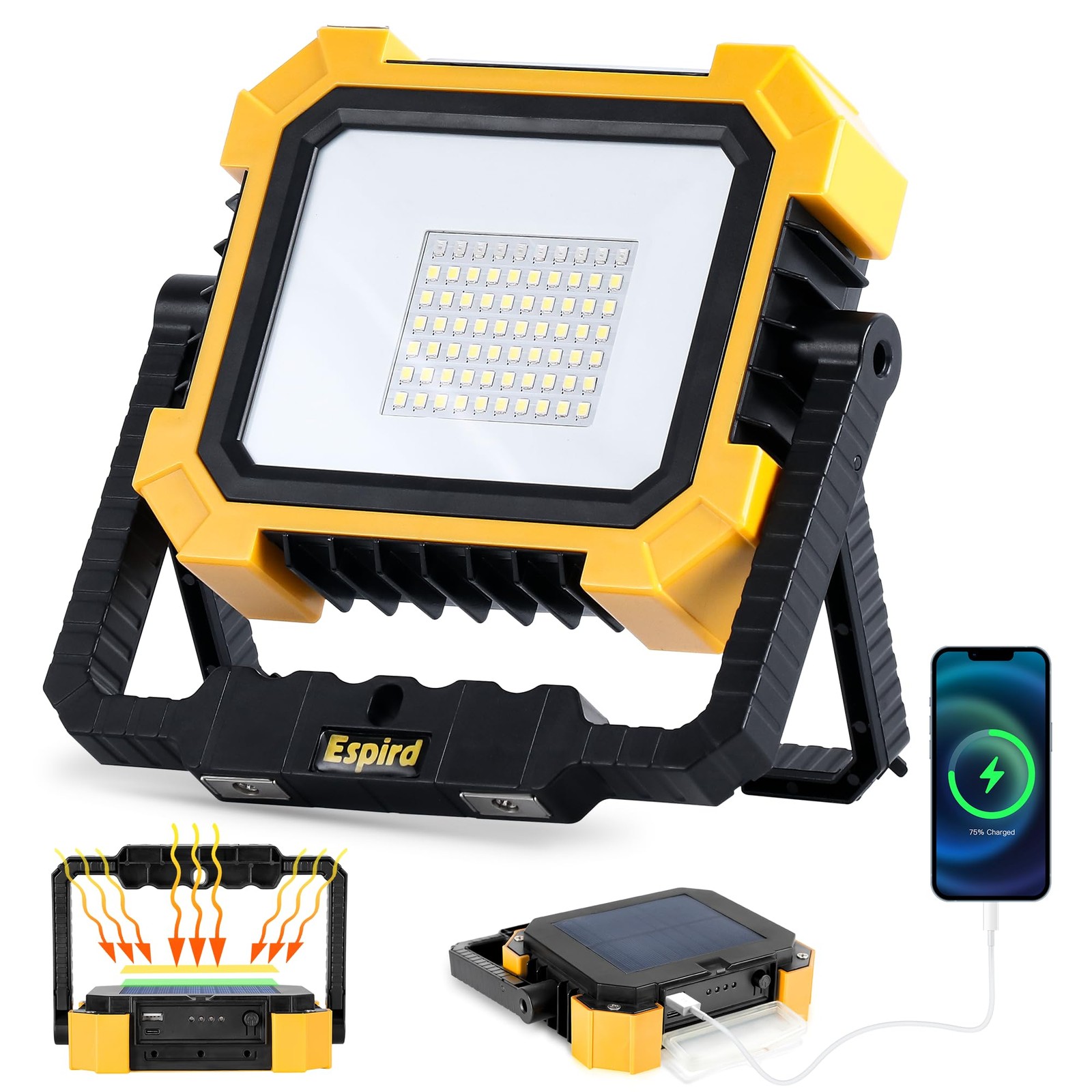 Portable Work Solar Light, 12000mAh 10000LM Magnetic Worklight with 4 Modes, ...