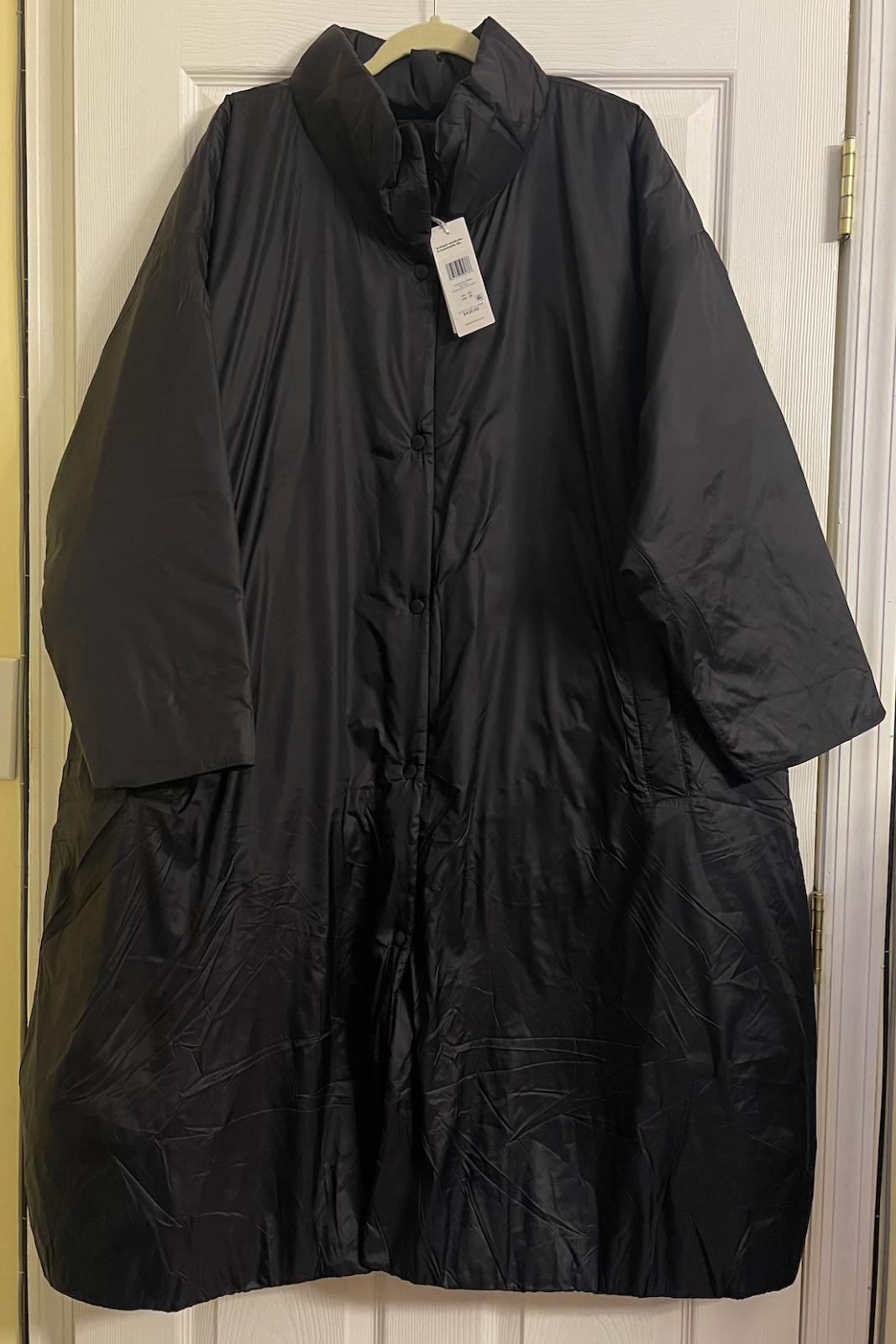 NWT $428 Eileen Fisher Black Eggshell Recycled Nylon Hi Collar Coat 1X 2X 3X