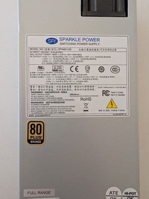 Sparkle Power SPI4601UG 460W 1U Server Power Supply - 80 PLUS - EPS12V - Tested