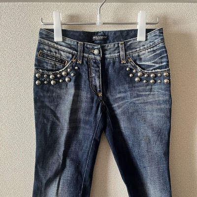 DOLCE & GABBANA 00s Cropped Denim Pants Blue Studs Size 38