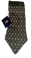 VTG NWT Tommy Hilfiger Men  s Silk Tie Brown Geometric Made In USA Italy Printed