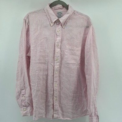 Brooks Brothers Regent Fit 100% Irish Linen Button Down Shirt Mens L Pink White