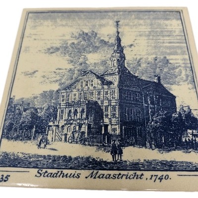 Vintage Ceramic Tile Depicting the City Hall of Maastricht in 1740