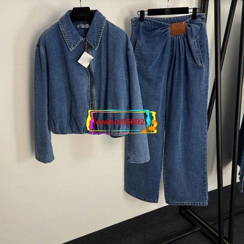 new leather decorative bud waist lapel long sleeve zipper denim jacket - Picture 2 of 3