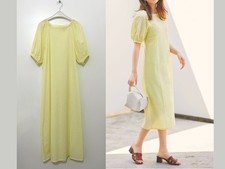 UNIQLO Sleeve Cotton Dress Dress, M/44 (IT) Pastel Yellow