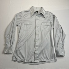 VTG JC Penny Blue Long Sleeve Button Up Shirt Disco Dagger Collar Mens L Shiny
