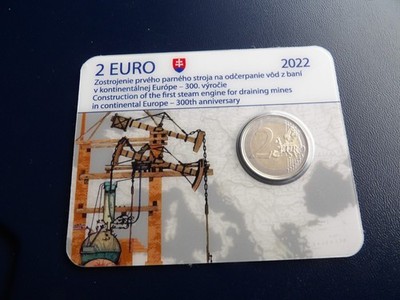 Slovakia 2022 year coin card 2 euro atmospheric steam engine for draining mines