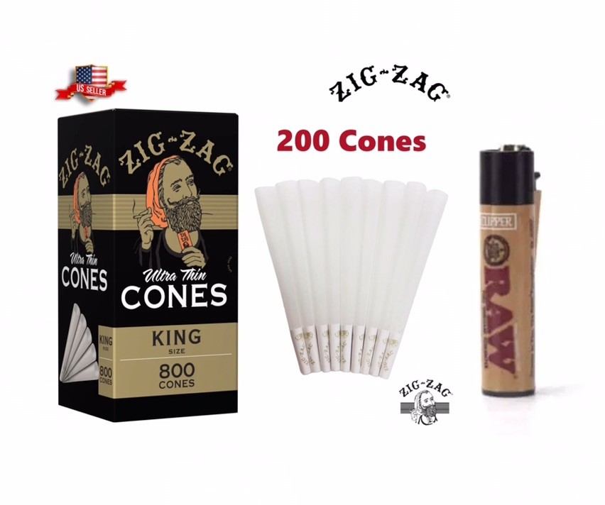 zig zag ultra thin king size Cone(200PK)+raw refillable clipper lighter
