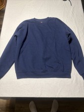 Hanes Premium Sweatshirt Men's L Navy Blue Fleece Ecosmart Long Sleeved Crewneck