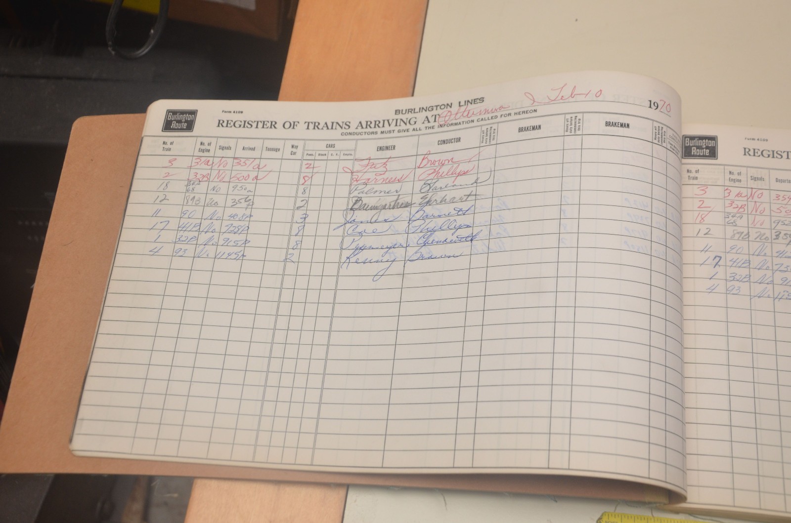 1970 Burlington Route CB&Q Ottumwa Iowa Original Train Register Ledger ...
