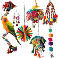 7 Pieces Bird Chewing Toys, Bird Toys for Parakeets, Colorful Wood Parrot For...